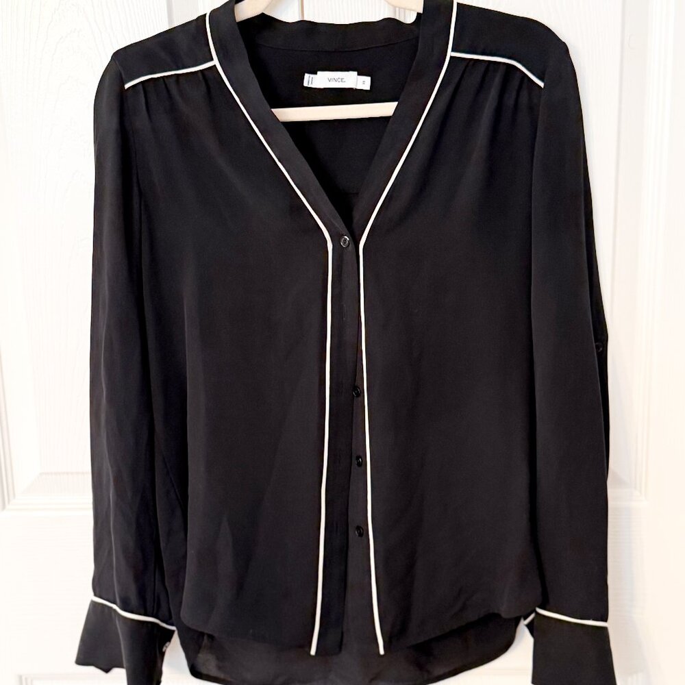 Vince Black Silk Sheer Blouse size XS